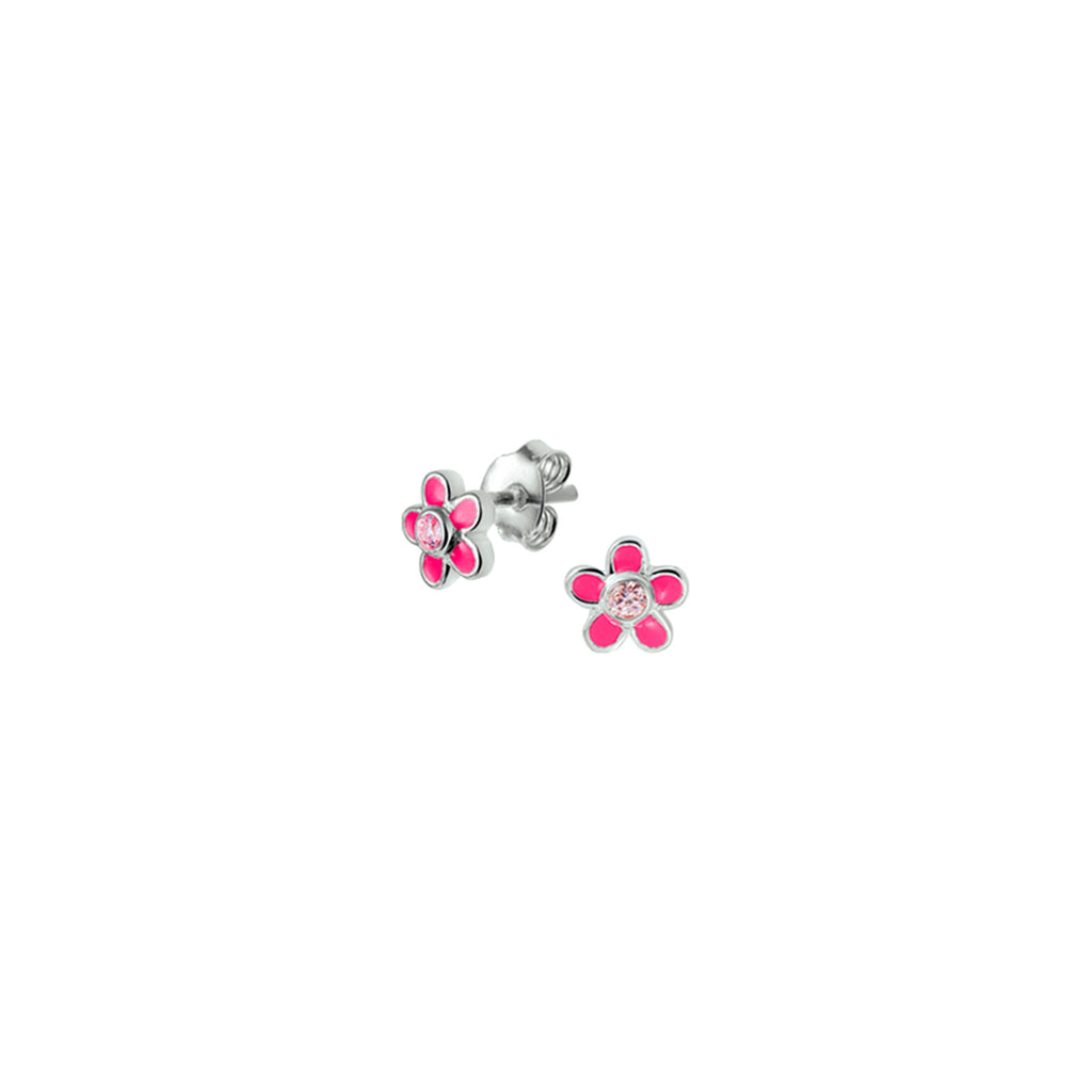 oorknoppen bloem en roze zirkonia zilver wit