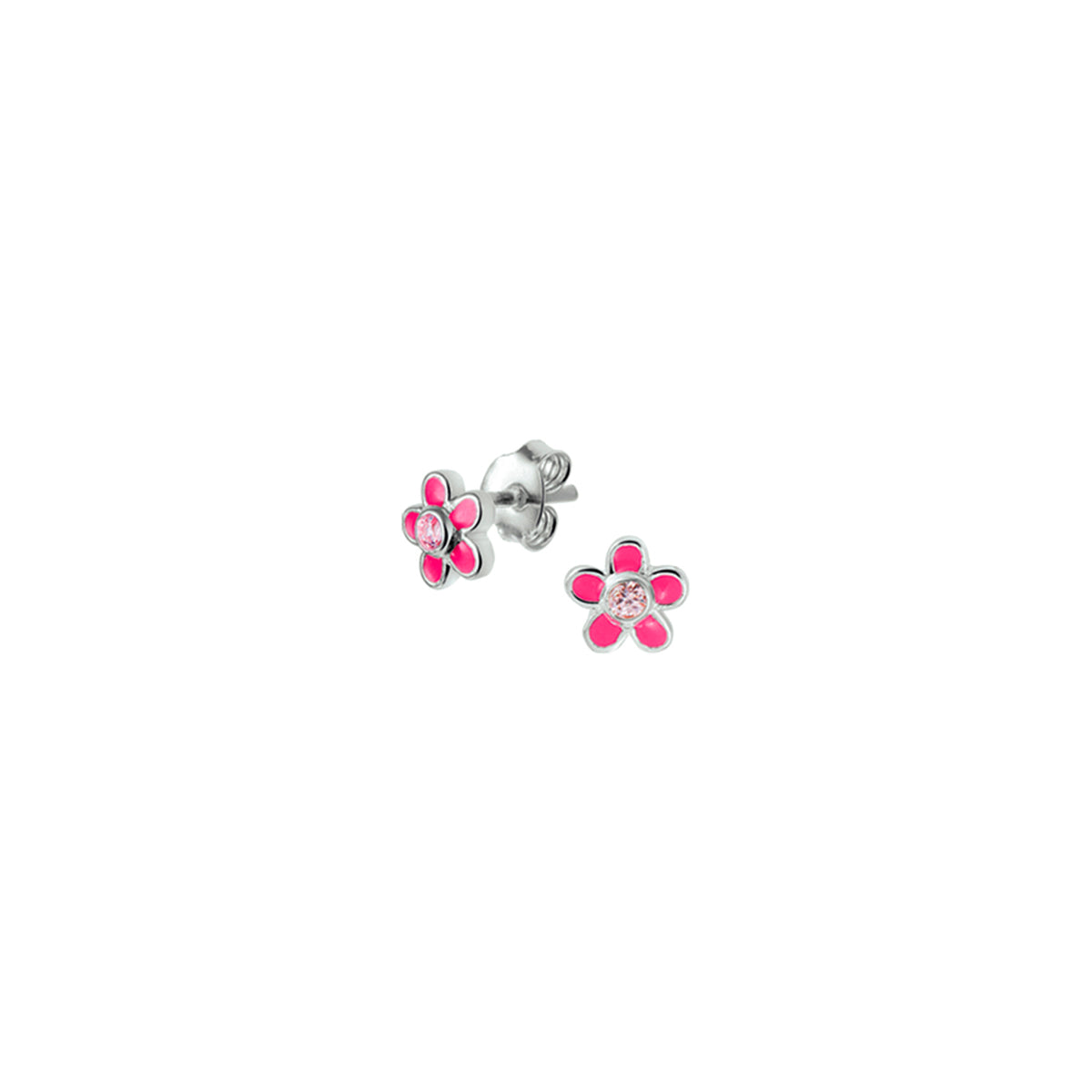 Ohrstecker Blume und rosa Zirkonia silberweiß