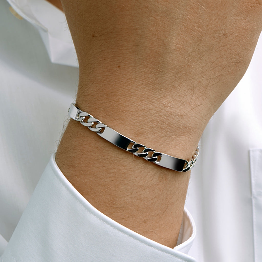 Gravurarmband Gourmette 6-seitig geschliffene Platte 7,0 mm Silber rhodiniert