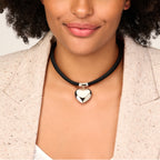 collier hart 38 + 6 cm zilver gerhodineerd met rubber/nylon/leer