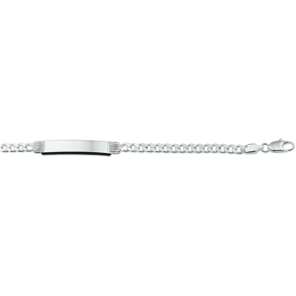 Gravurarmband Gourmette 4-seitig geschliffene Platte 8 mm 20 cm Silber Weiß