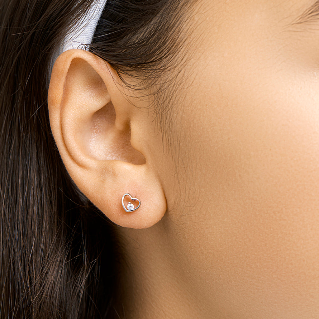oorknoppen hart zirkonia zilver gerhodineerd