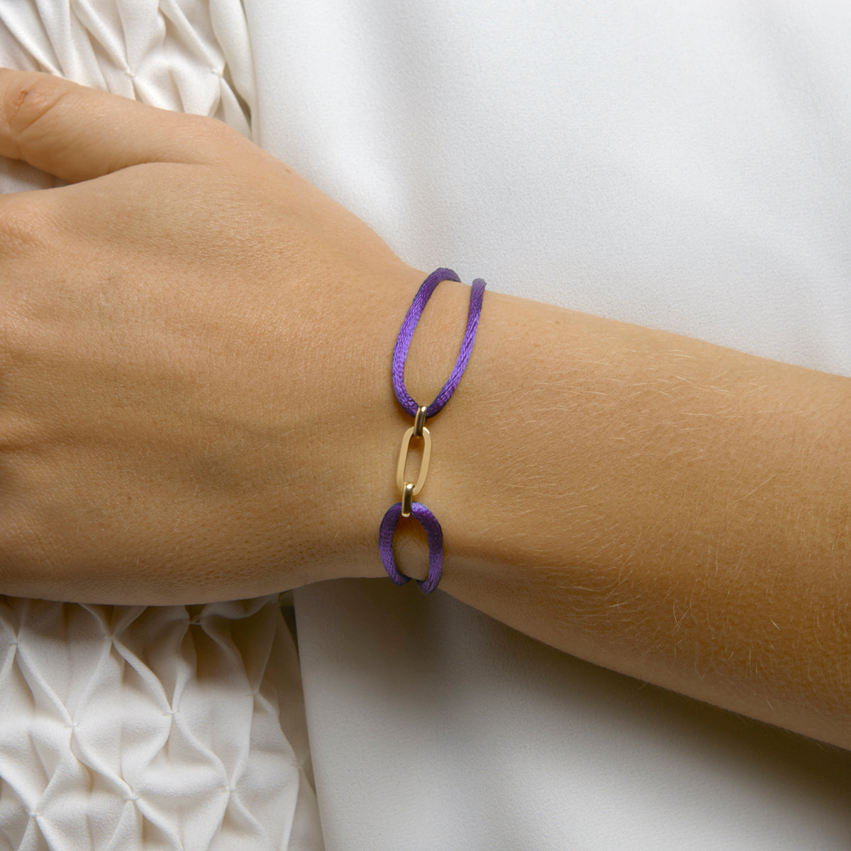 armband satijn paars 13 - 26 cm zilver verguld (met rubber/nylon/leer)
