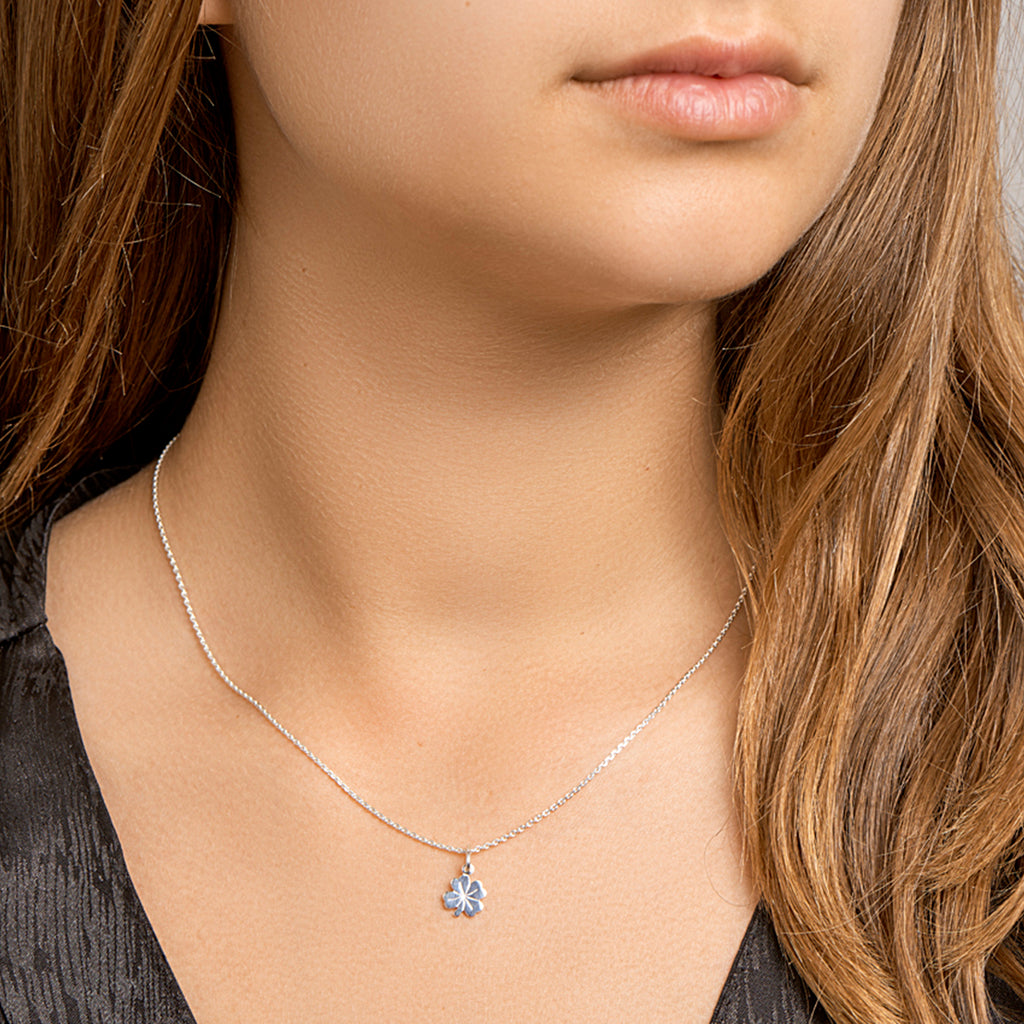 collier klavertje 41 + 4 cm zilver wit