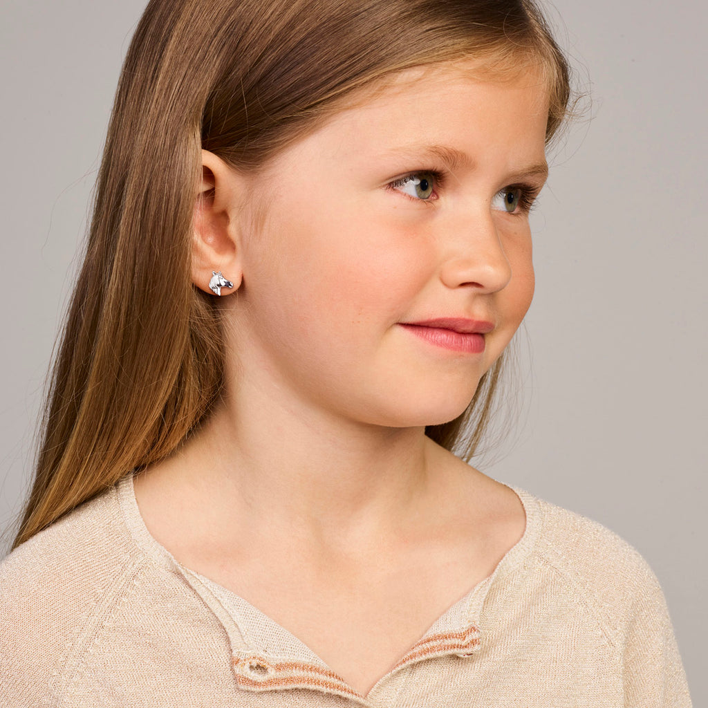 oorknoppen paardenhoofd zilver wit