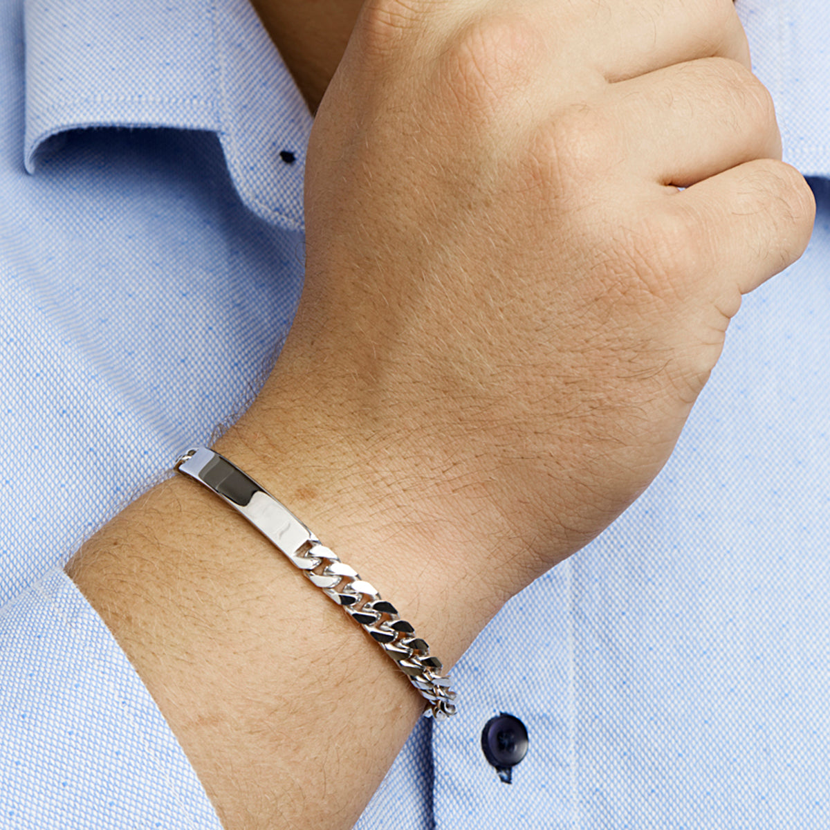 graveerarmband gourmette 6 zijdes geslepen plaat 7,0 mm 20,5 cm zilver gerhodineerd