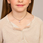 collier bloem en hartje  emaille 36 + 4 cm zilver gerhodineerd