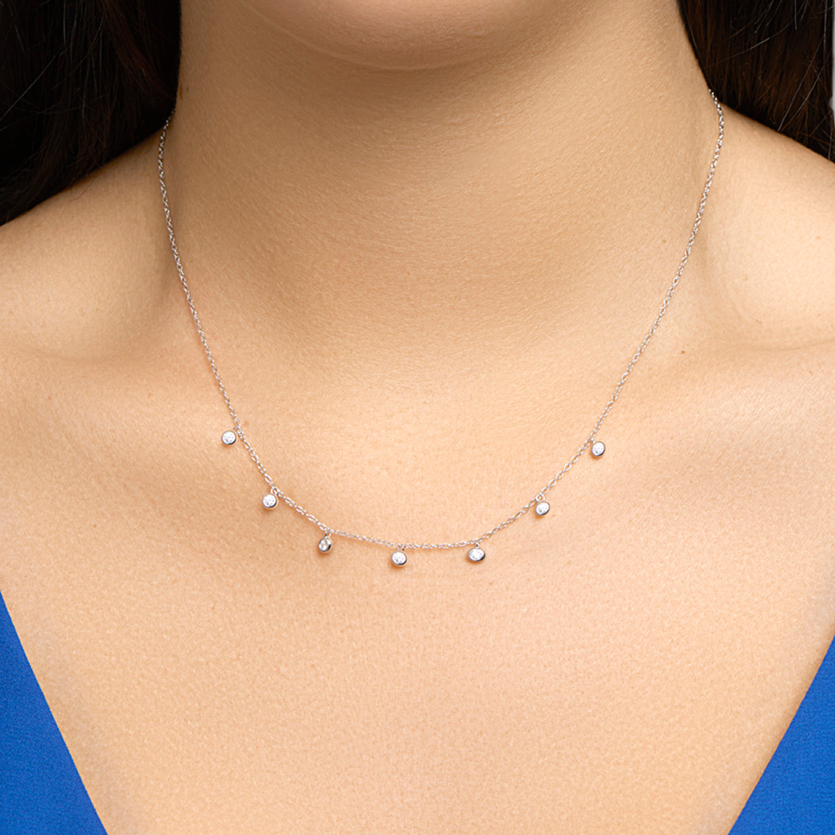 Halskette runder Zirkonia 41 + 4 cm Silber rhodiniert