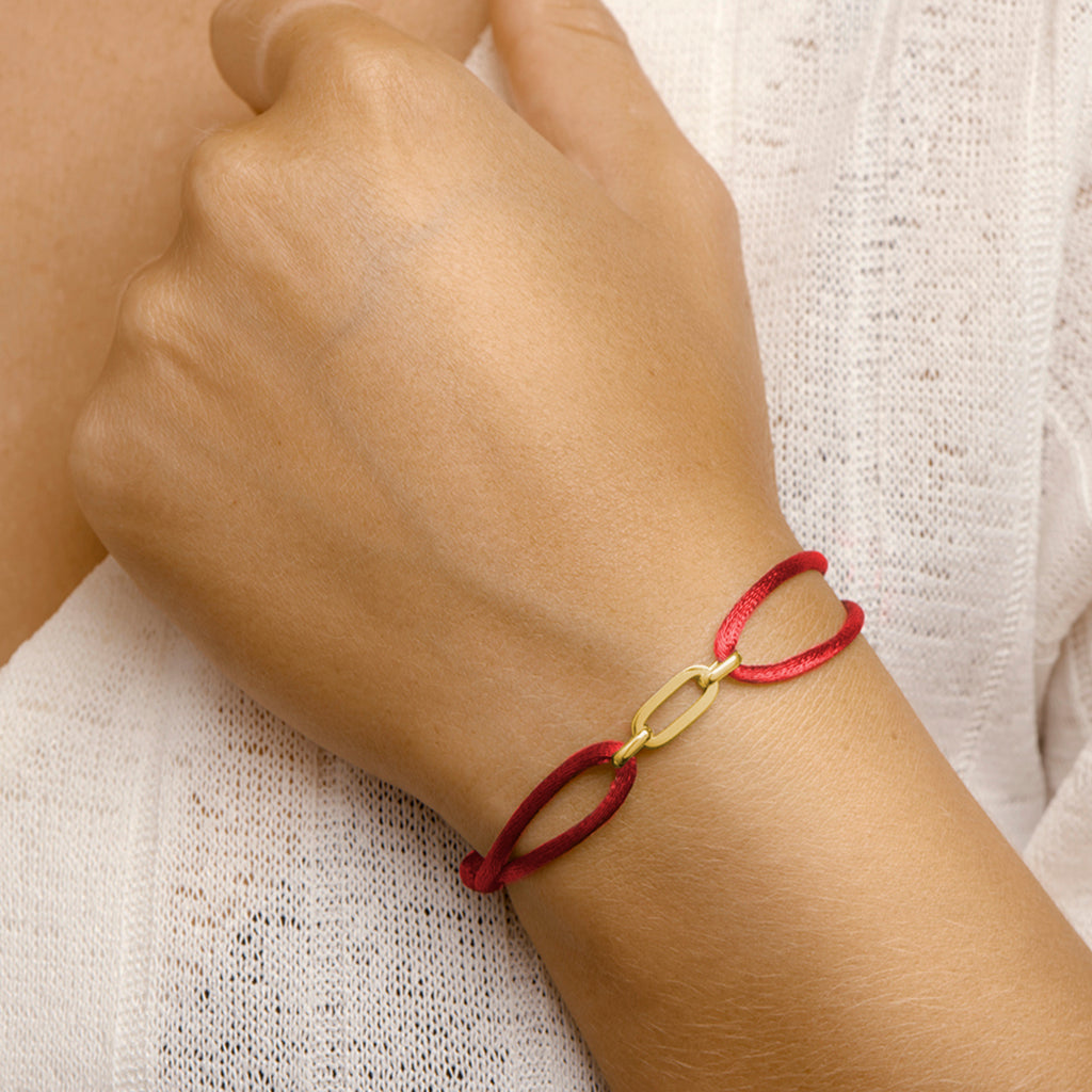 Armband Satin rot 13 - 26 cm vergoldet (mit Gummi/Nylon/Leder)