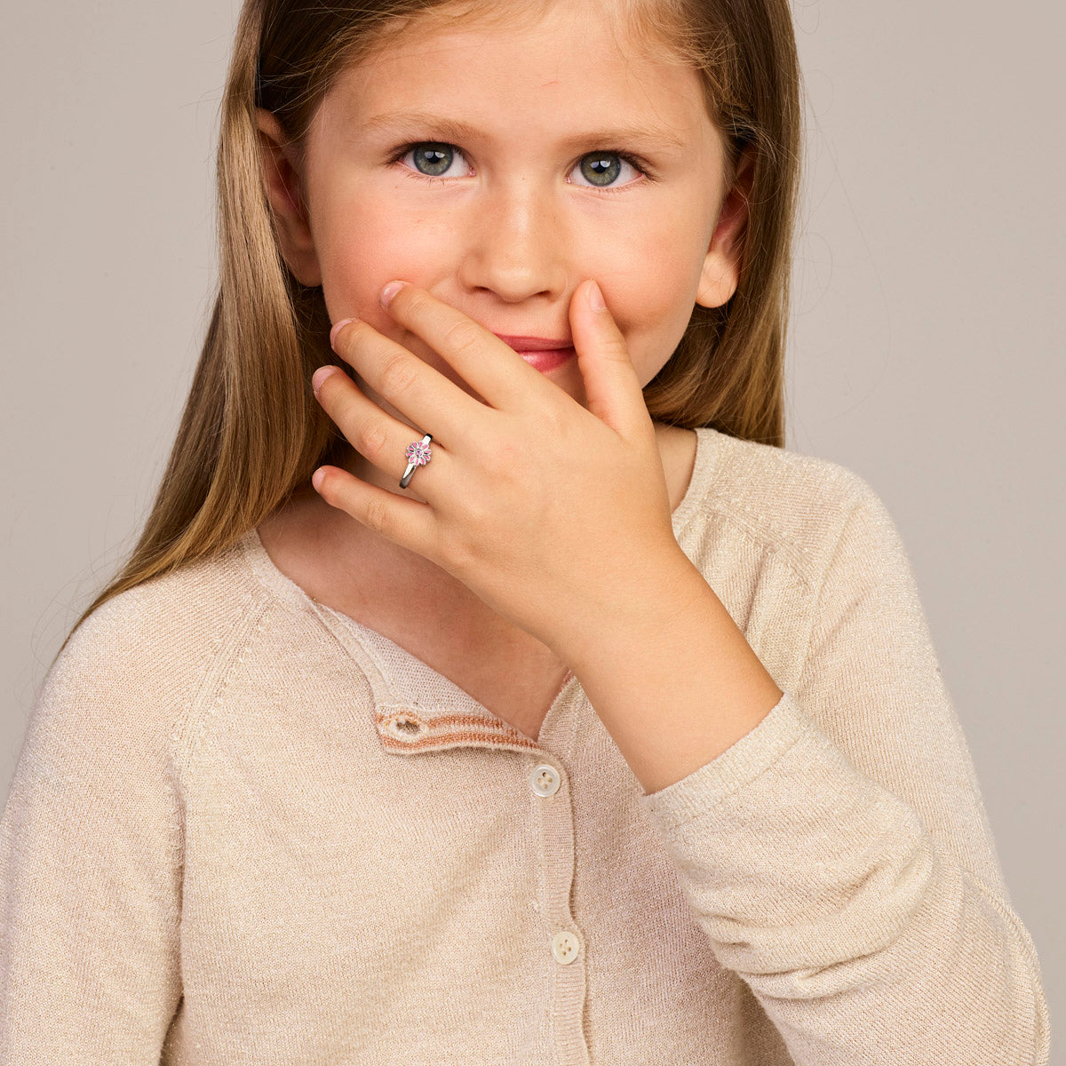 ring emaille bloem roze zirkonia zilver gerhodineerd