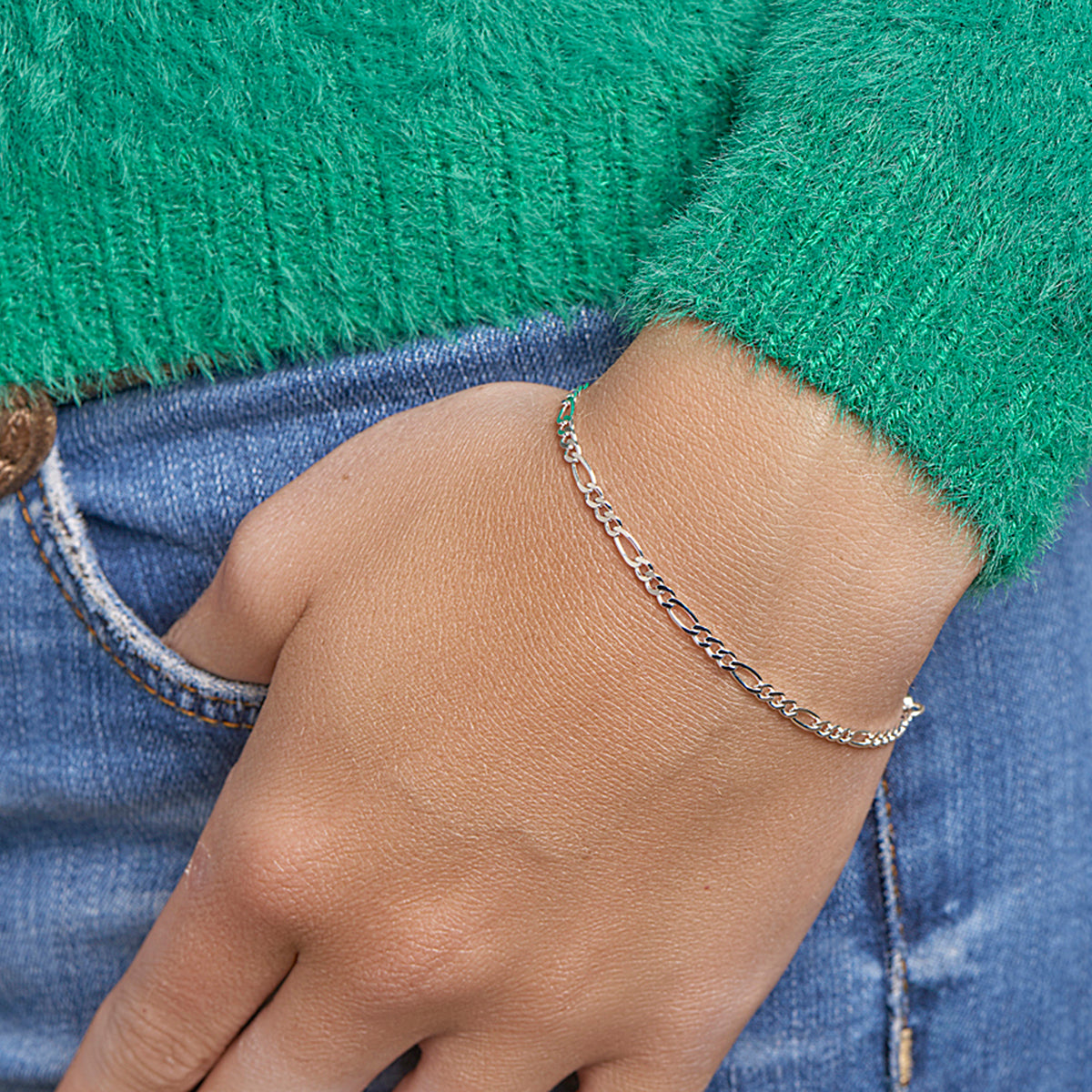 Armband Figaro 2,7 mm 18 cm Silber rhodiniert