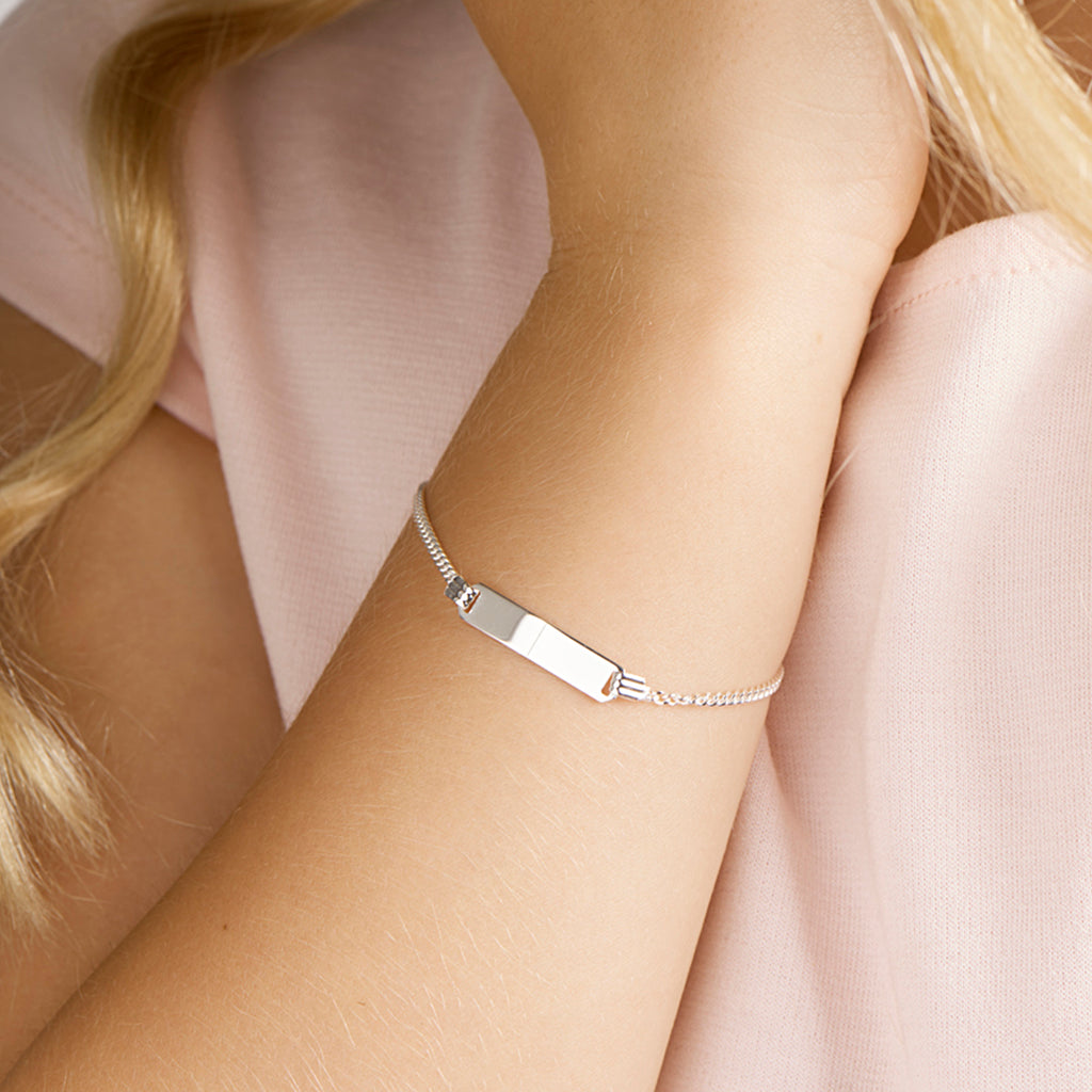 Gravurarmband Gourmet-Kette 4 Seiten geschliffene Platte 4,8 mm Silber weiß