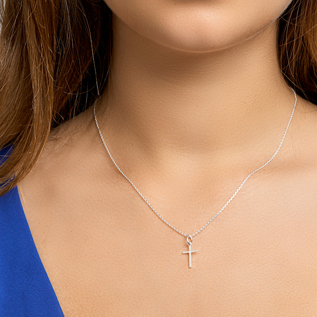collier kruis 41 + 4 cm zilver wit