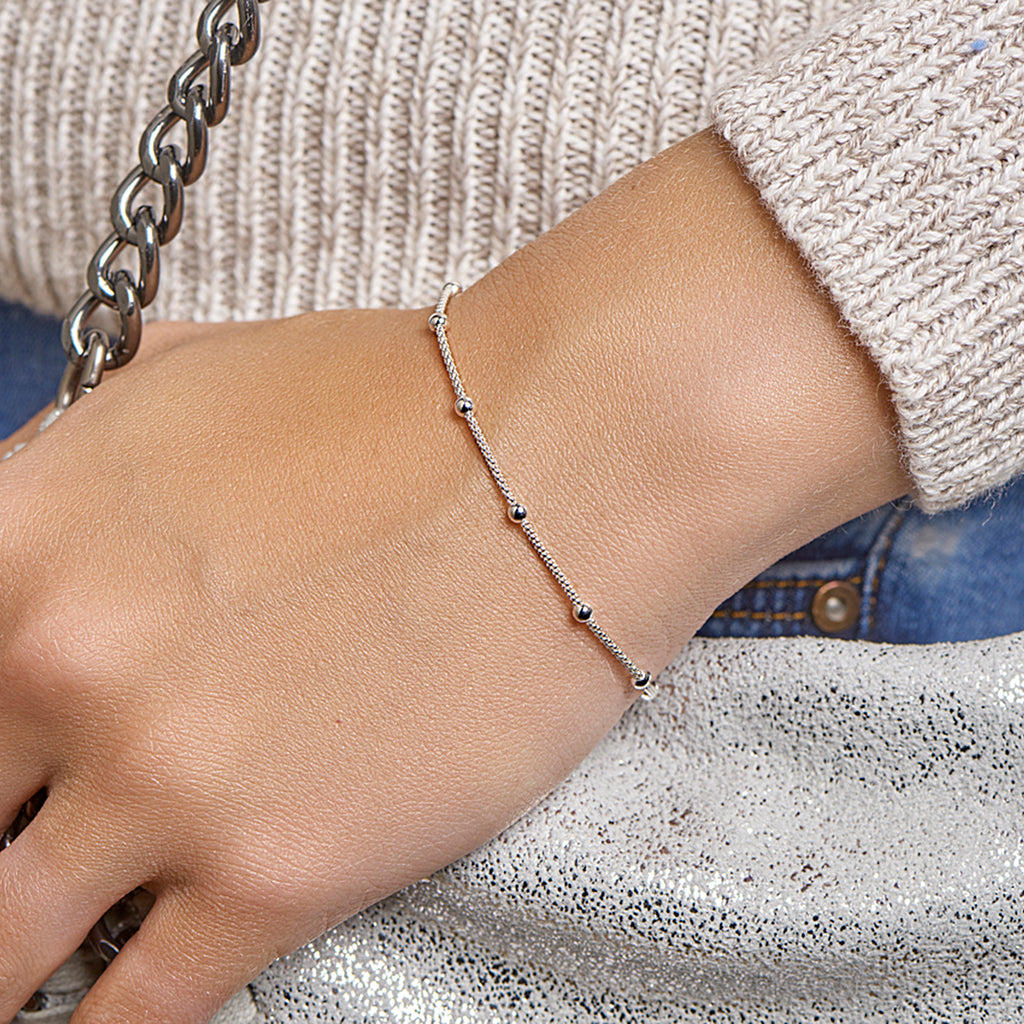 armband bolletjes 3,0 mm 18 + 3 cm zilver wit