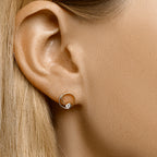 oorknoppen rond zirkonia bicolor gestift 14K geelgoud