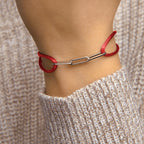 Armband Satin rot 13 - 26 cm rhodiniert Silber mit Gummi/Nylon/Leder
