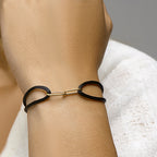 Armband Satin Schwarz 13 - 26 cm 14K Gold mit Gummi/Nylon/Leder
