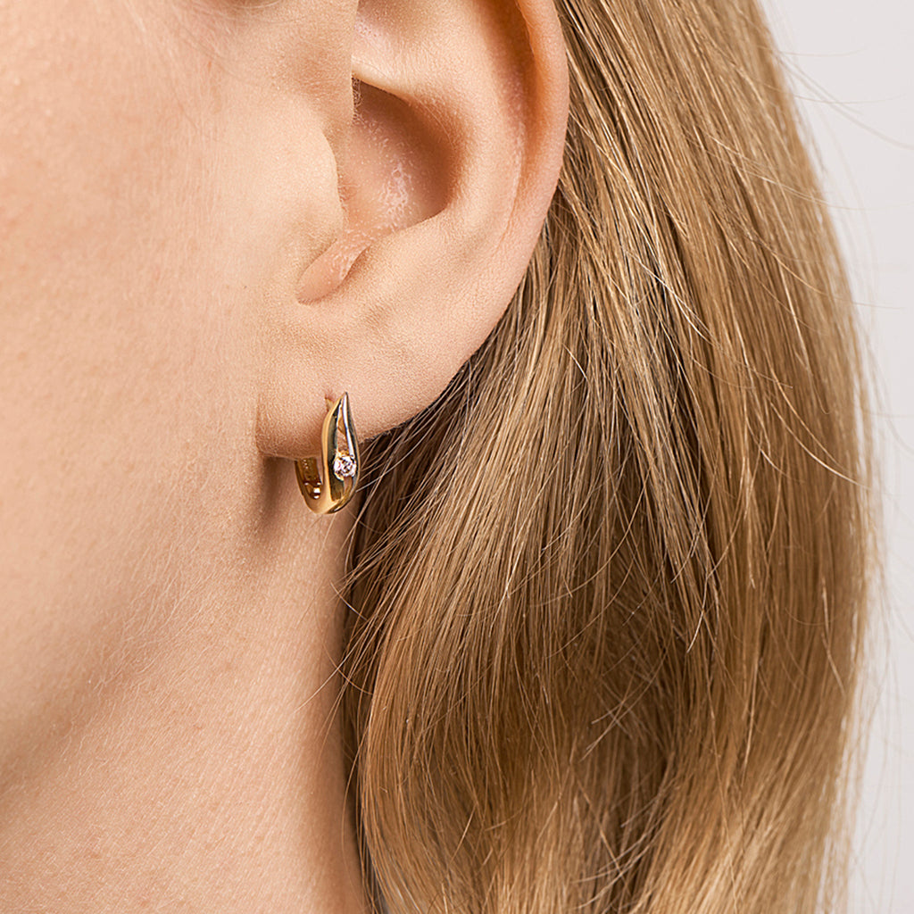 klapoorringen zirkonia bicolor gestift 14K geelgoud