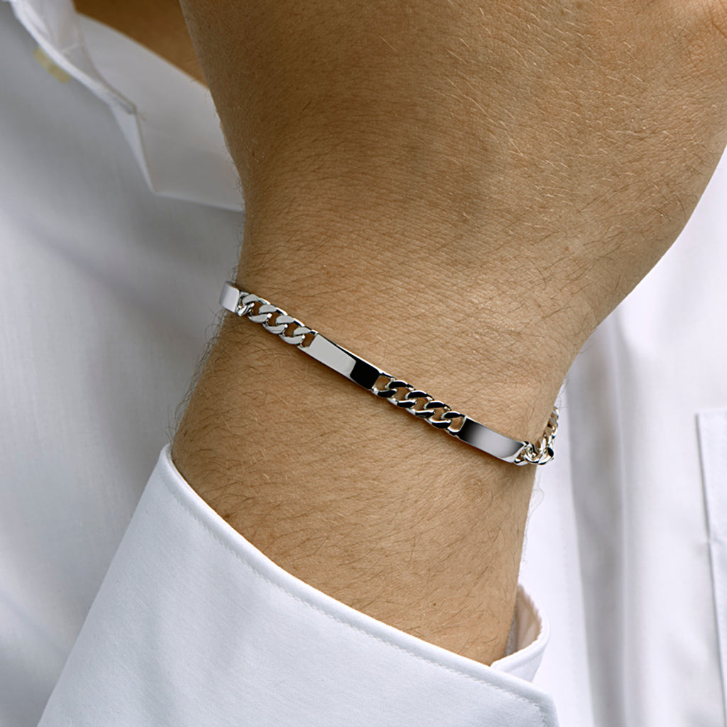 Gravurarmband Gourmet-Kette 6-seitig geschliffene Platte 5,0 mm rhodiniertes Silber