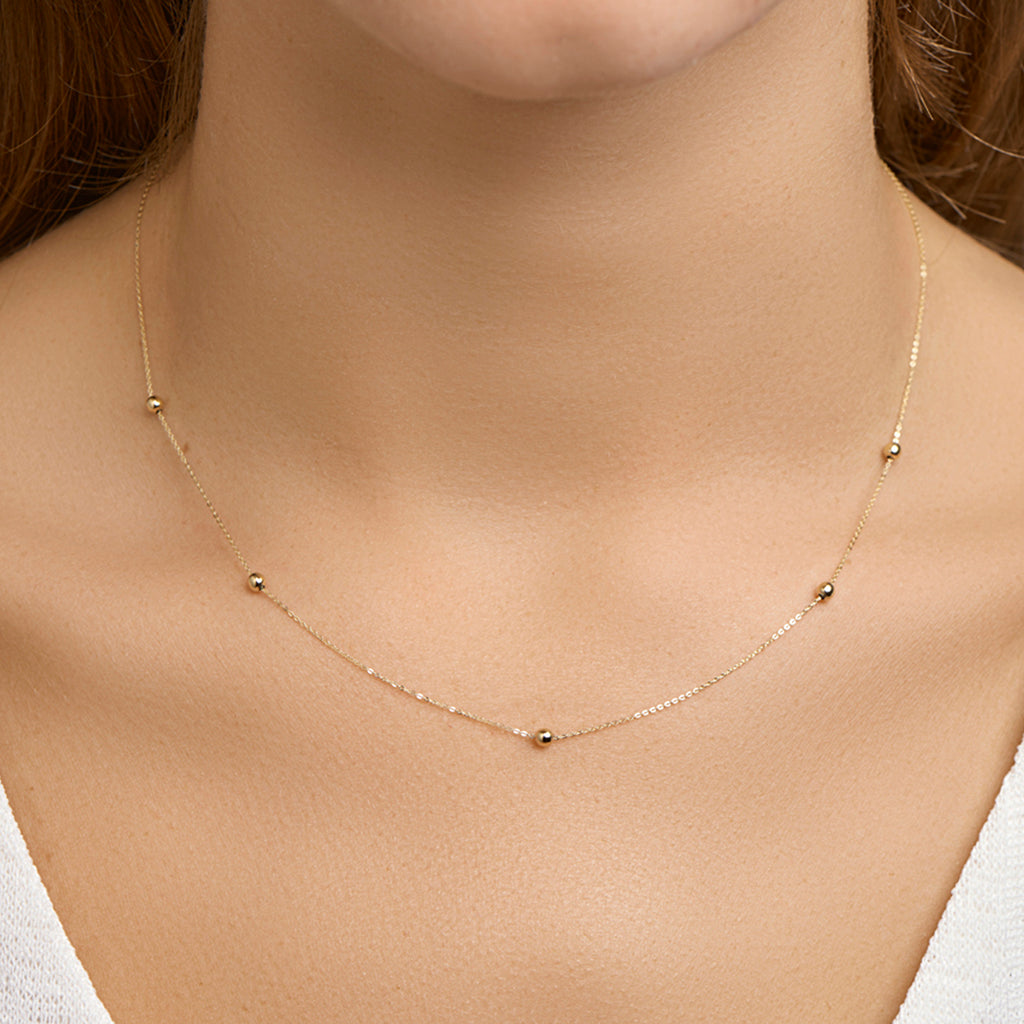 Halskette 5 x Schiebekugel 1,0 mm 40 - 42 - 44 cm 14K Gelbgold