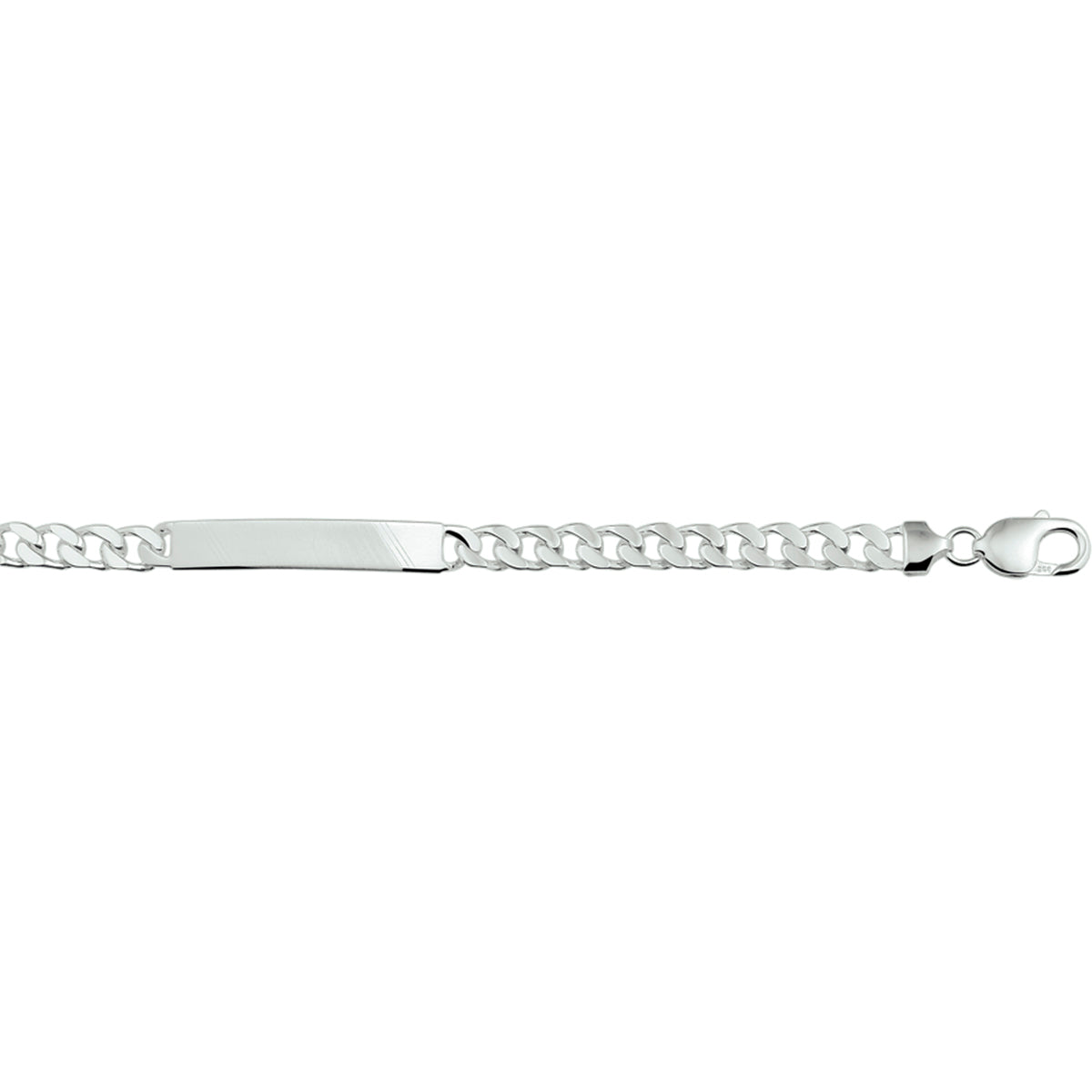 Gravurarmband Gourmet-Kette 6 Seiten geschliffen Platte 7 mm 21 cm Silber weiß