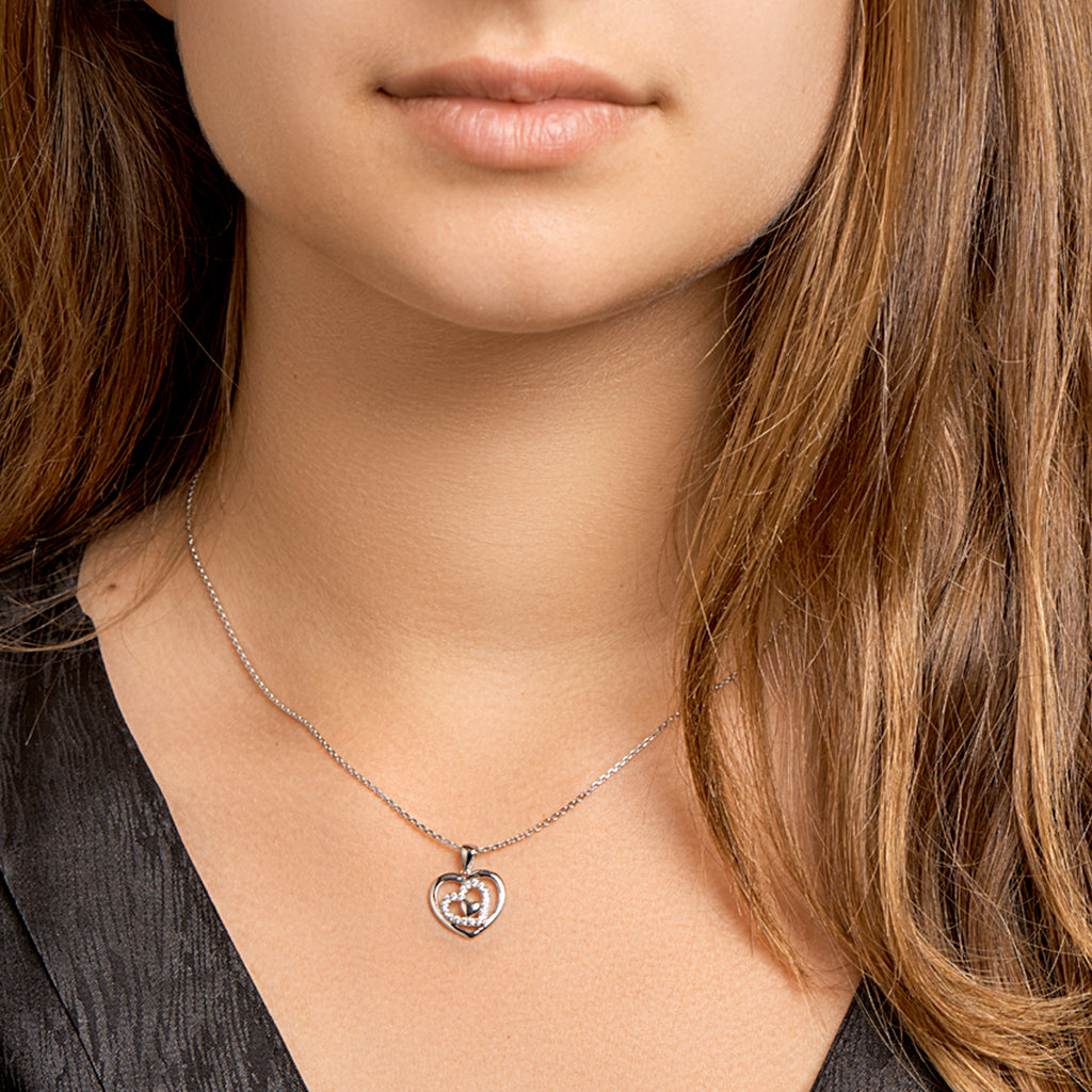 collier hart zirkonia 41 + 4 cm zilver gerhodineerd