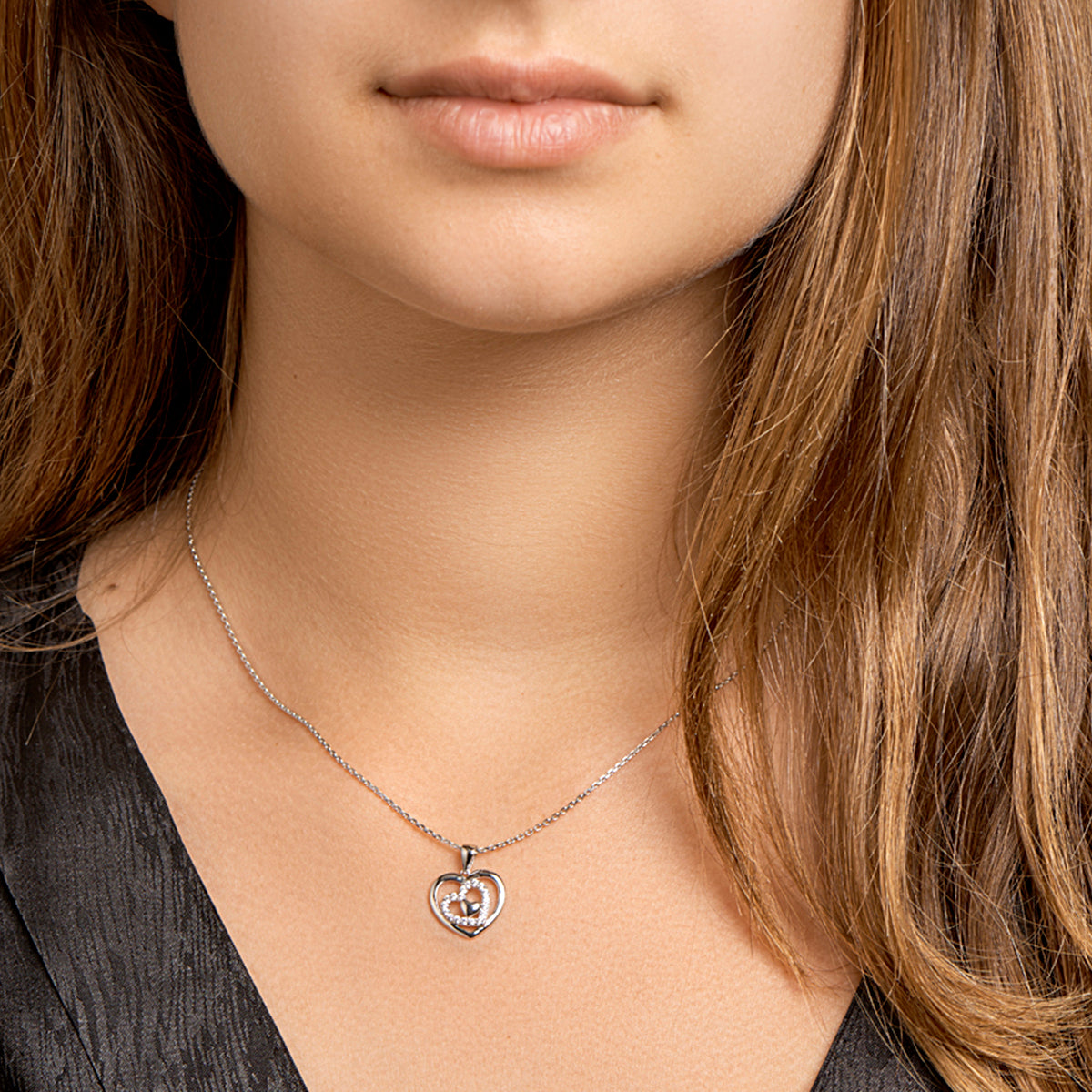 collier hart zirkonia 41 + 4 cm zilver gerhodineerd