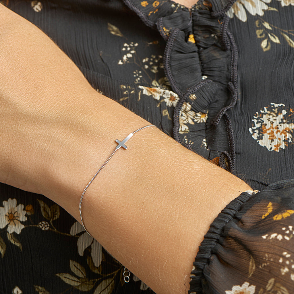 Armband Kreuz 17 + 3 cm Silber rhodiniert
