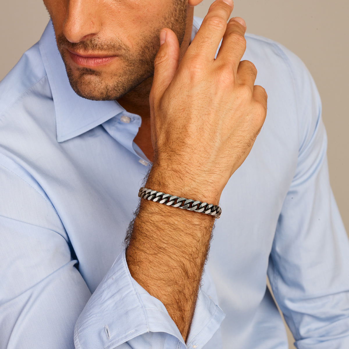 Armband OXI Gourmette 6-seitig geschliffen 8,5 mm Silber oxidiert