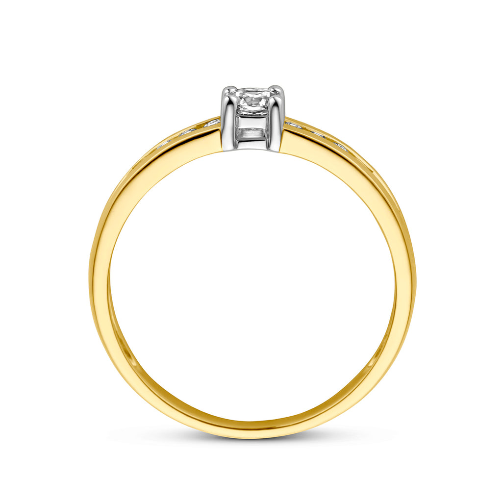 ring zirkonia 14K bicolor goud geel/wit