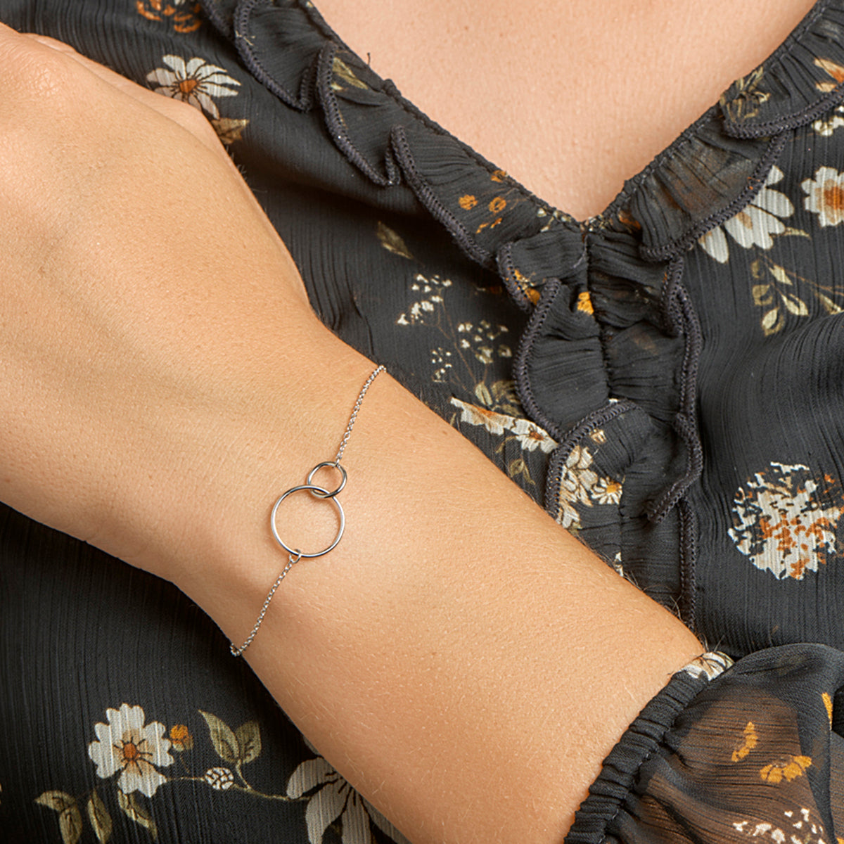 Armband Kreise 1,3 mm 16 + 2,5 cm Silber rhodiniert