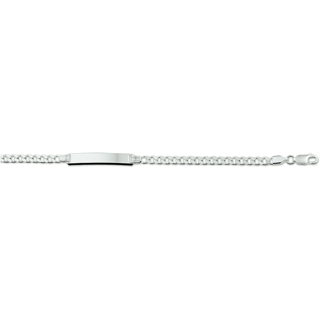 Gravurarmband Gourmet-Glieder 4-seitig geschliffen Platte 6 mm 19 cm Silber weiß