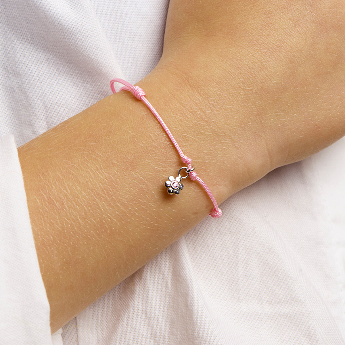 Armband Blume rosa Zirkonia Silber rhodiniert mit Kautschuk/Nylon/Leder