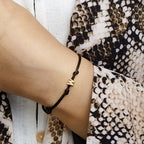 Armband Satin schwarz Buchstabe 13 - 26 cm 14K Gold mit Gummi/Nylon/Leder