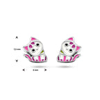 Ohrstecker Emaille Katze rhodiniertes Silber
