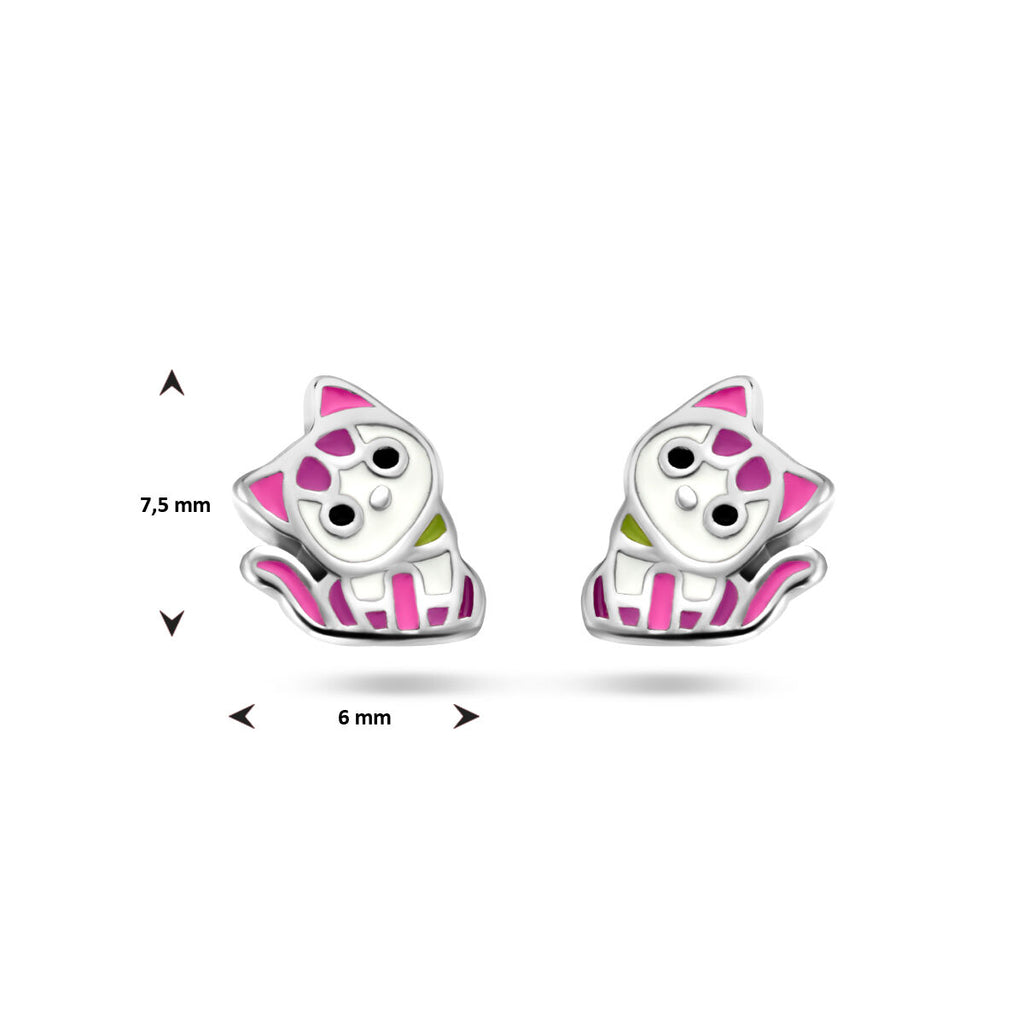 Ohrstecker Emaille Katze Silber rhodiniert