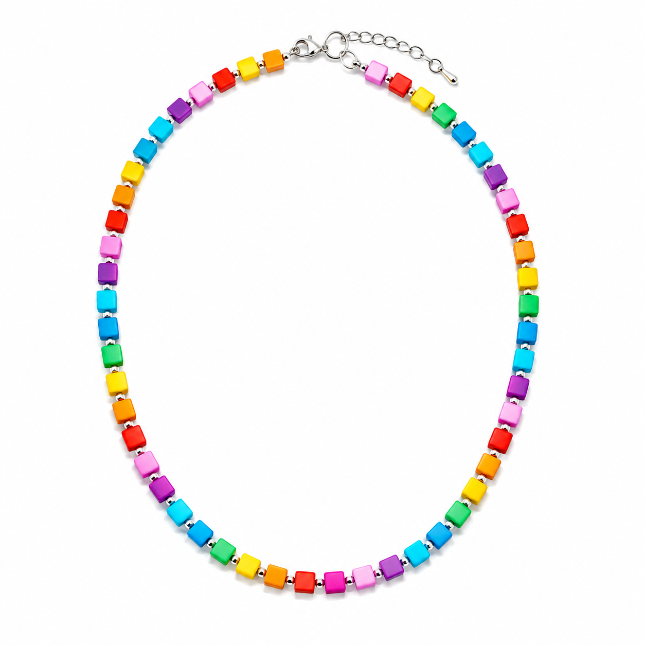 MOOI Handgemaakt – Kleurrijke Blokjes Ketting – 44cm