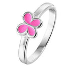 Zilveren kinderring roze vlinder