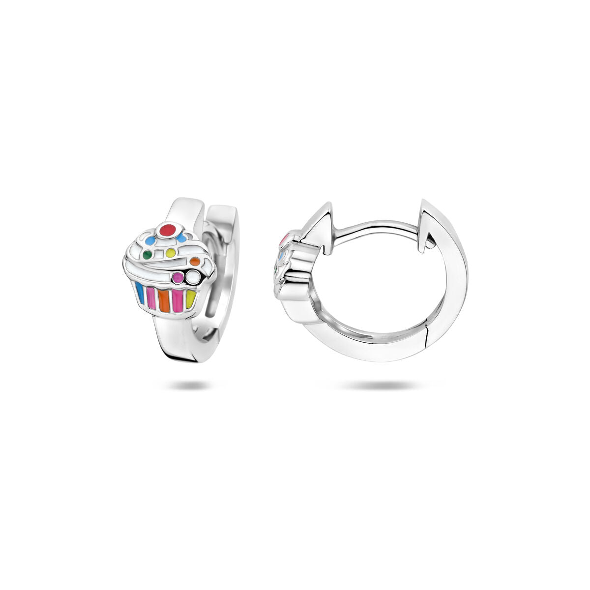 Klappcreolen Cupcake Emaille rhodiniertes Silber