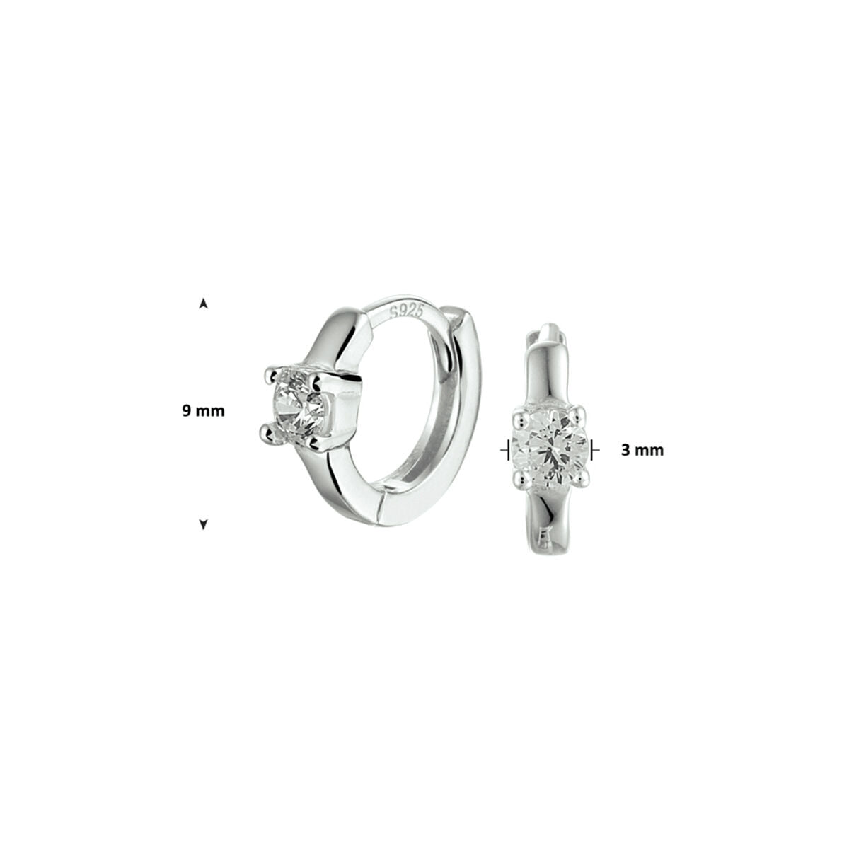 klapoorringen zirkonia zilver gerhodineerd