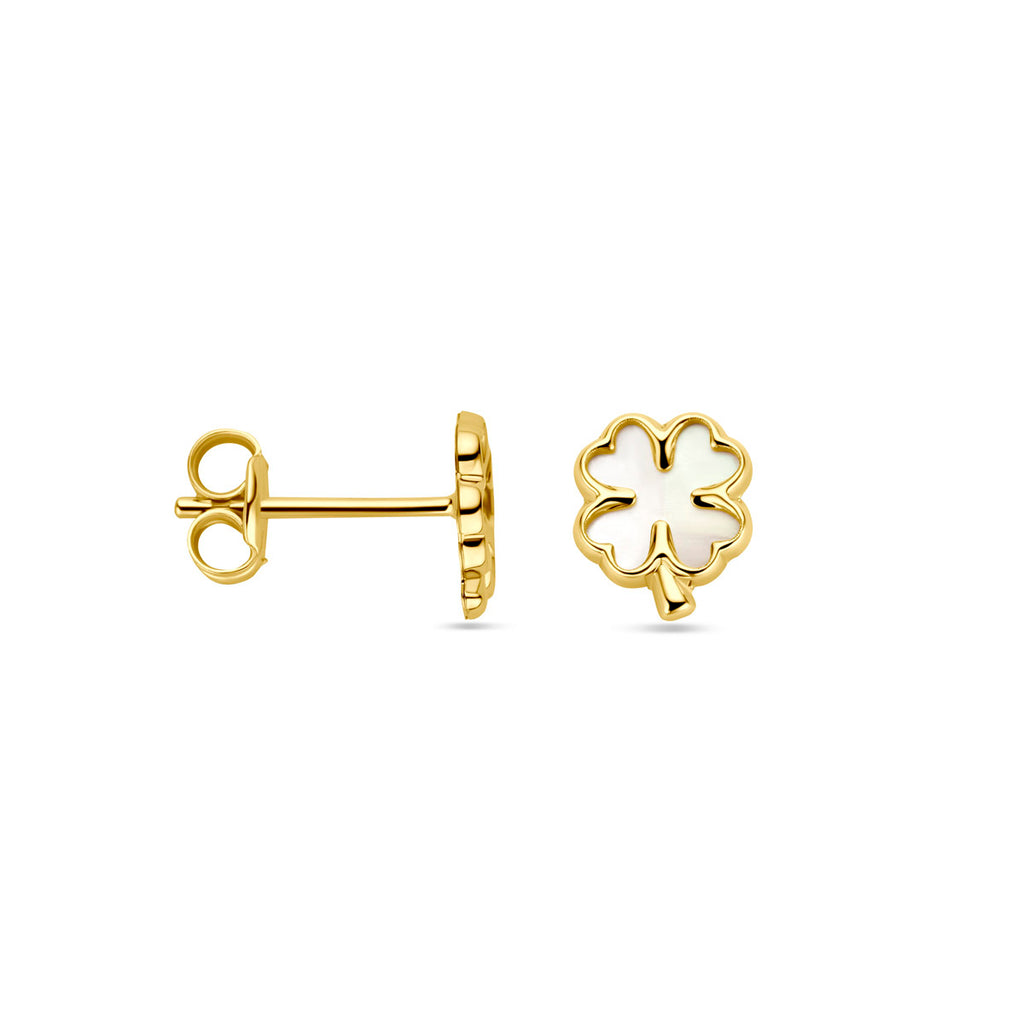Ohrstecker Kleeblatt Perlmutt 14K Gelbgold