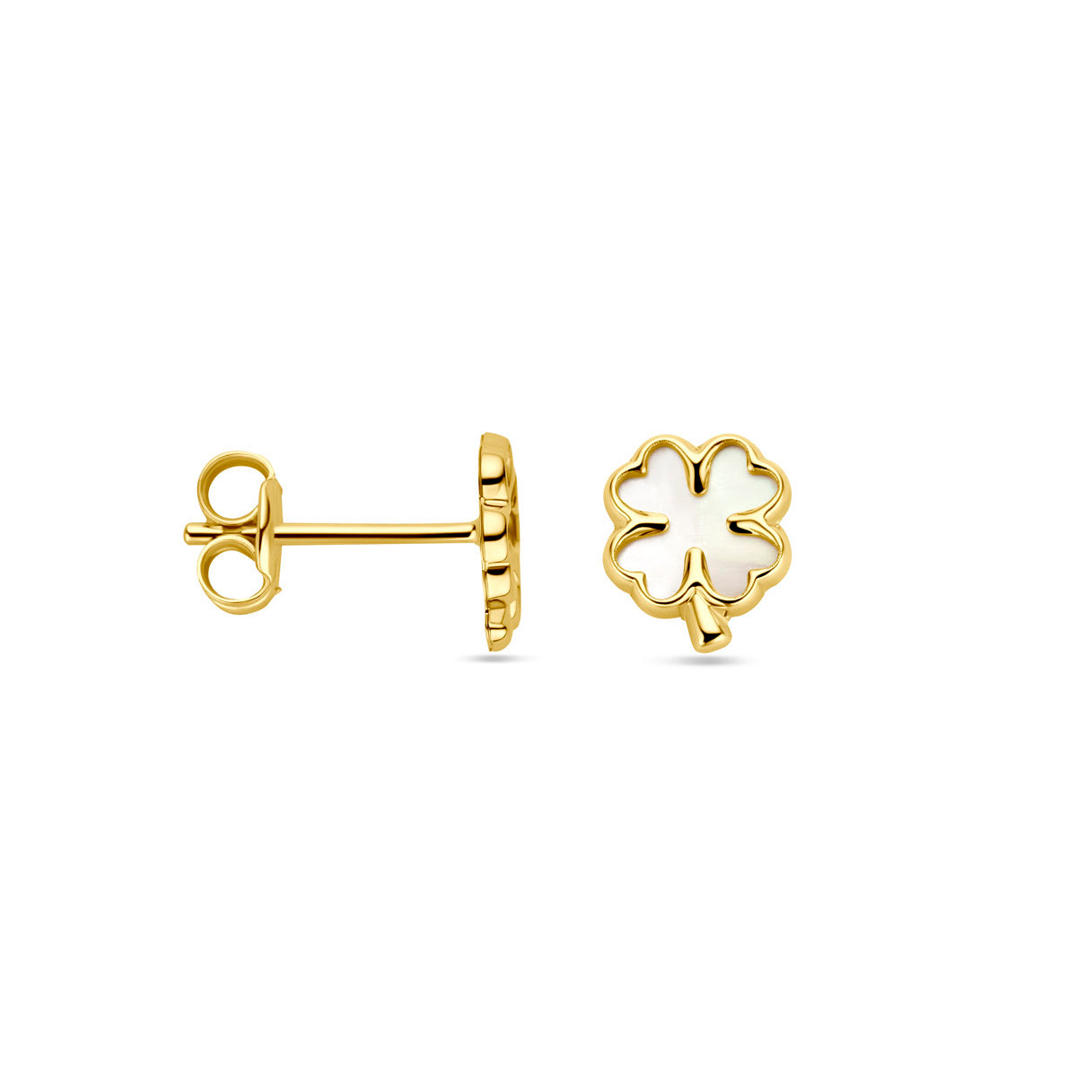 Ohrstecker Kleeblatt Perlmutt 14K Gelbgold