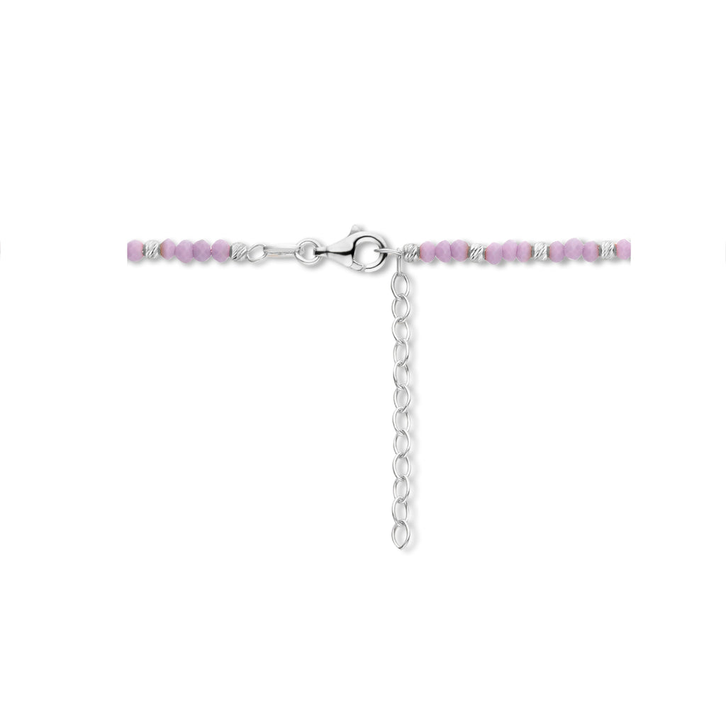 Halskette Kugeln diamantiert und violettes Glas 3,0 mm 41 + 4 cm Silber rhodiniert