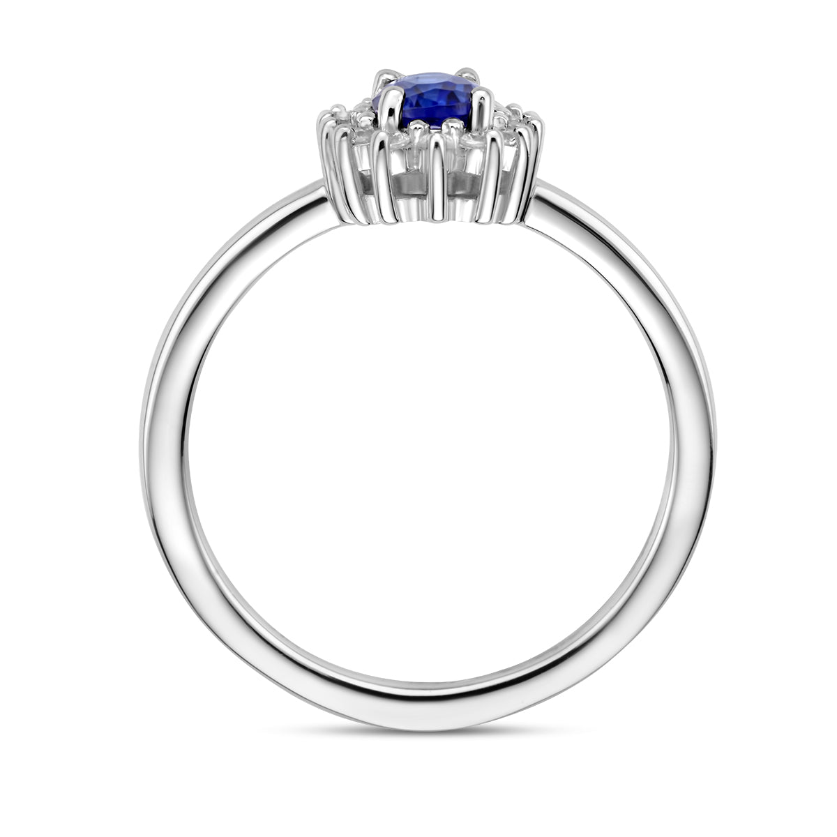 Ring-Synth. Saphir- und Zirkonia-Halo-Silber rhodiniert