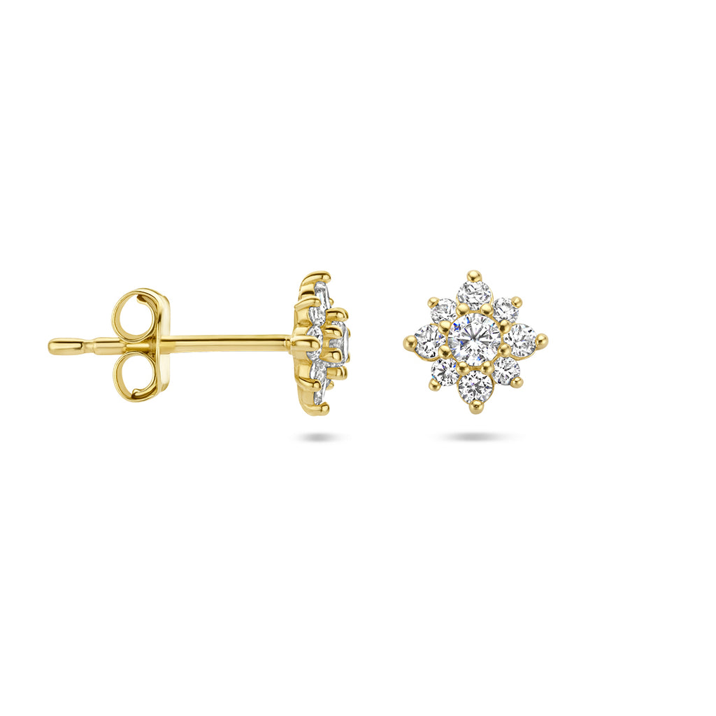 Ohrstecker Zirkonia Rosette 14K Gelbgold
