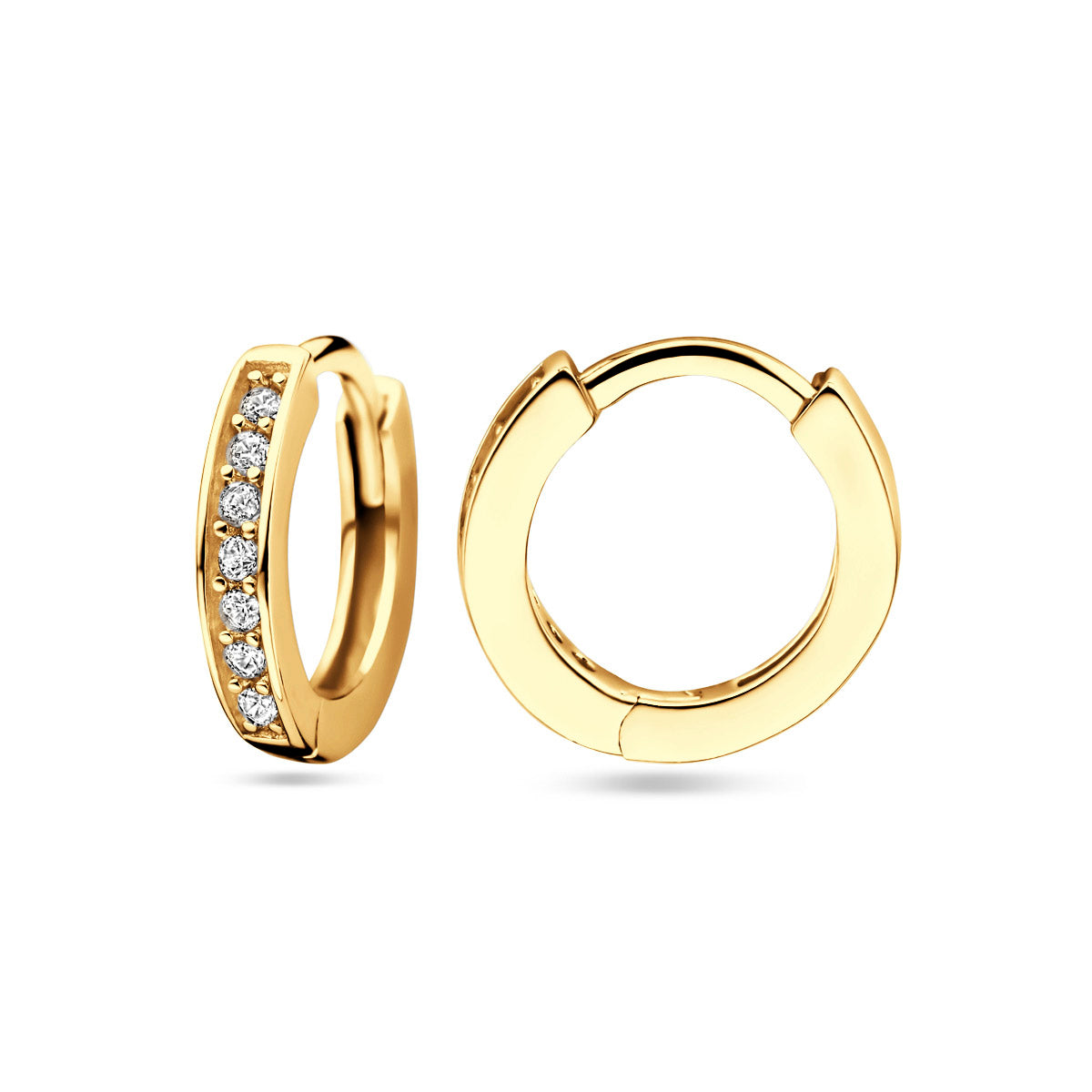 klapoorringen zirkonia 9 mm 1 micron zilver verguld (geel)