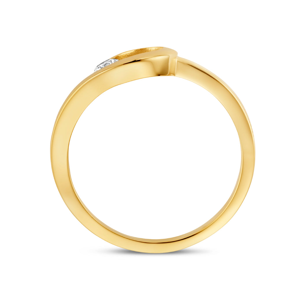 ring zirkonia 14K geelgoud - druppel/komma/pegel