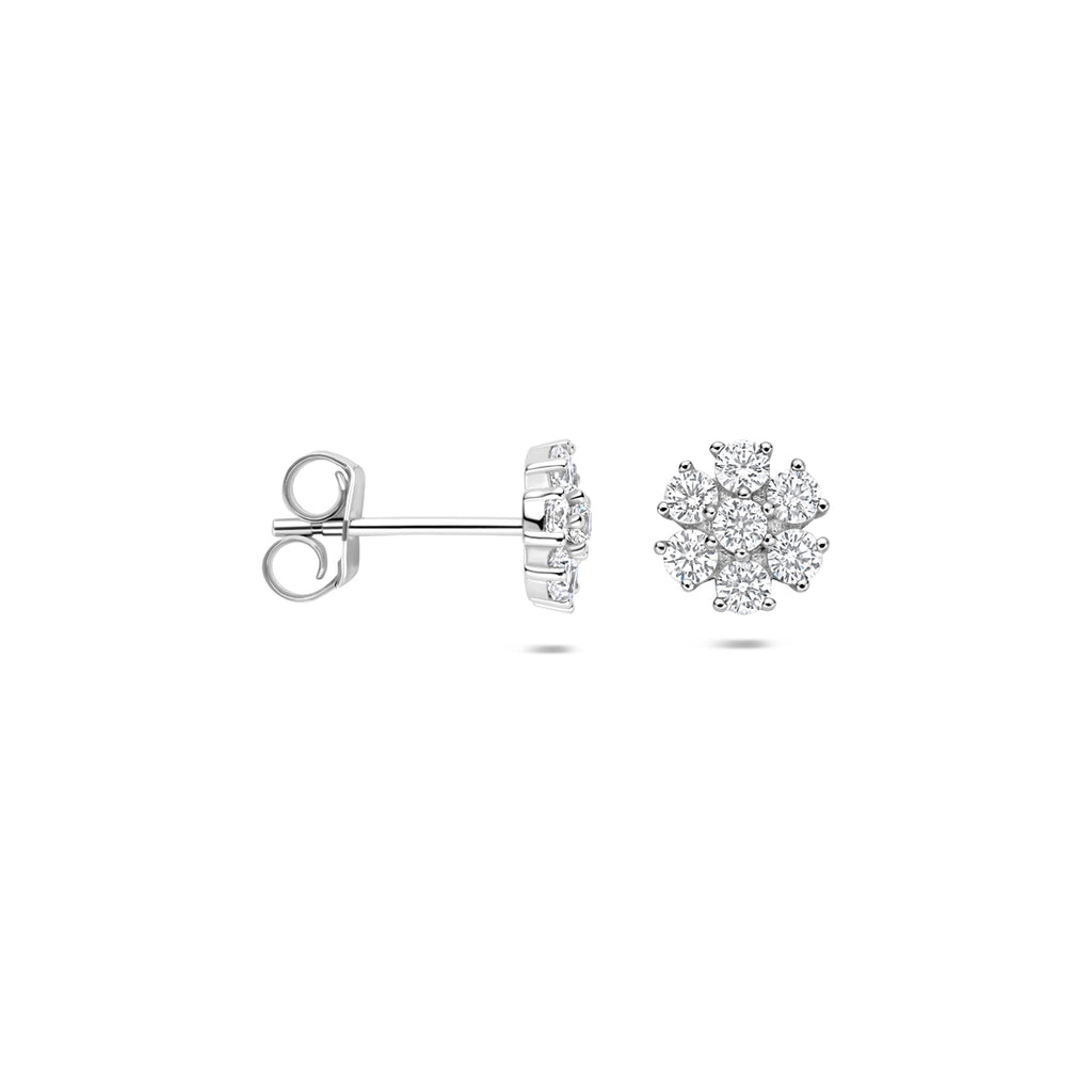 oorknoppen bloem zirkonia 7 mm zilver gerhodineerd