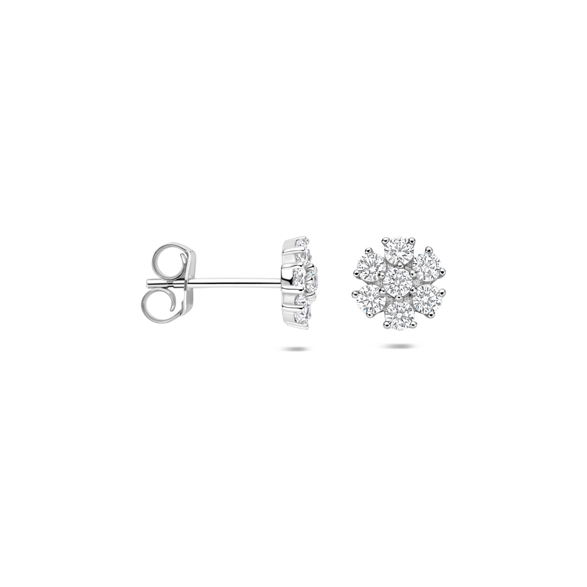 oorknoppen bloem zirkonia 7 mm zilver gerhodineerd
