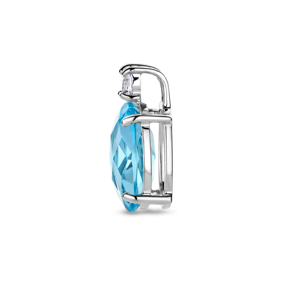 hanger blauw topaas en zirkonia 13 mm zilver gerhodineerd